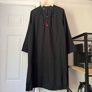 GENERATION WOMAN‎ black cotton textured long sleeve tunic midi dress